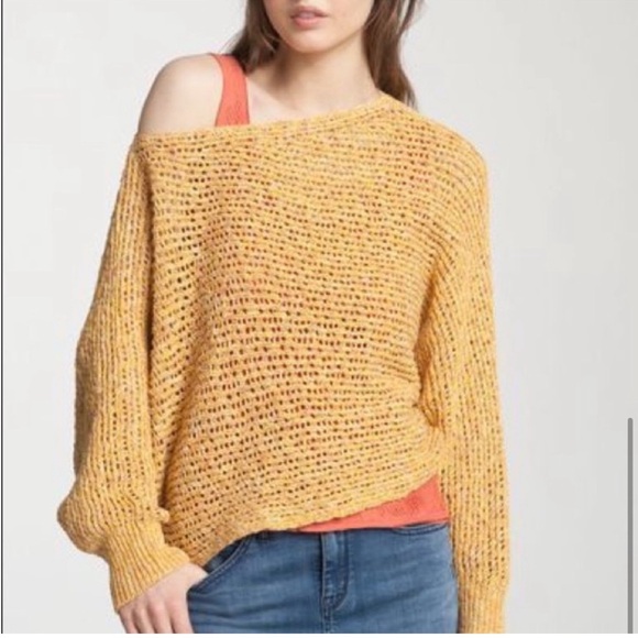 Free people oversized loose knit Dolman batwing layering cold shoulder sweater L - Picture 1 of 9